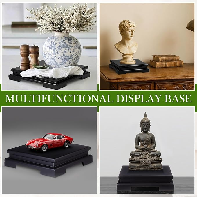 Chunful 2 Pcs Square Wooden Display Stand Wood Vase Display Base Black Pedestal Stand Square Vase Riser for Vases Teapot Trophy Collectibles Aquarium Lamp Home Decoration(7.9 x 7.9 x 2 Inch)