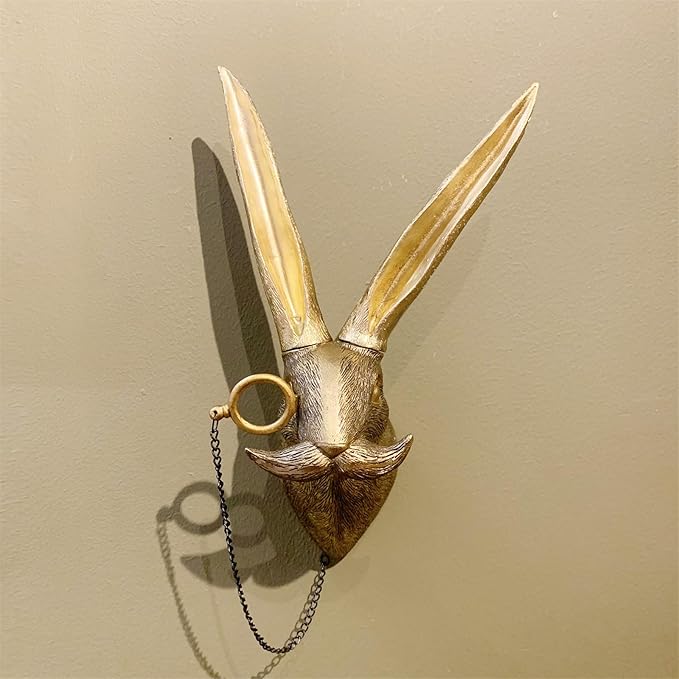 Animal Heads Wall Decor, Faux Rabbit Head, Resin Animal Wall Hanging Decoration for Living Room, Bedroom, Kitchen,Vintage Farmhouse Home Decor Gift, Rabbit