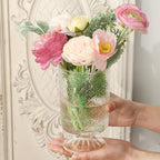 Fixwal Vases for Flowers Set of 3 Vintage Glass Vase for Centerpieces, Embossed Base Vases for Wedding Decoration (H:7" D:4"), Ribbed Glass Containers for Organization for Home Decor