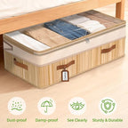 Livole 2 Pack Bamboo Under Bed Storage, 6-10 inches Height Adjustable Underbed Storage Containers, 92L XXXL Large Under Bed Storage Bins with Clear Lid & Label for Clothes, Blankets, Sweater, Shoes