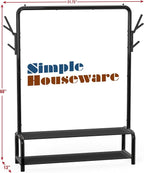 Simple Houseware 52-Inch Freestanding Closet Garment Rack with Storage Shelves and Coat/Hat Hooks, Black