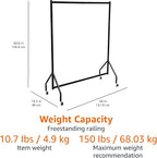 Amazon Basics Heavy Duty Portable Rolling Garment Rack, Hanging Clothes Organizer Rail for Display and Storage, Easy to Assemble, 19 x 60 x 48 inches, Black