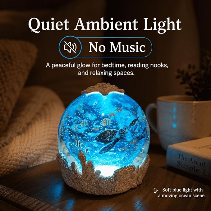 Starfish Night Light Ocean Decoration with 6H Timer, USB & Battery Powered, Rotating Ocean Scene Star Fish Snow Globe with Sea Turtle and Fish for Kids Adults Bedroom Living Room Decor (Starfish)