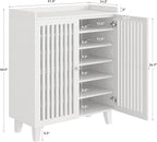 IRONCK Shoe Cabinet with Slatted Doors, 6-Tier Shoe Storage Cabinet with Adjustable Shelves, Wooden Shoe Rack Organizer for Entryway, Hallway, Closet, Living Room, White