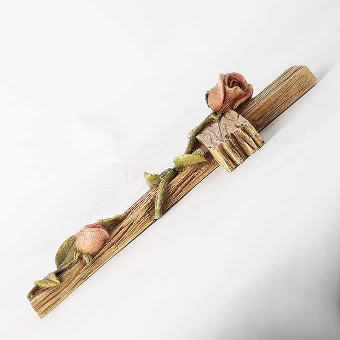 BC Home Decor 8.25" H Mystical Rose Cross for Wall, Wood Carve Looking Spring Rustic Catholic Home Decor, Mother's Day Religious Gift, Handpainted by Buildclassic
