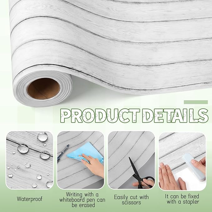 Hahafelt 1.3x39 ft Fabric Bulletin Board Roll Reusable Waterproof Erasable Bulletin Board Wrinkle Resistant Non-Woven Fabric Roll for Background Decor DIY Craft (White,Wood Grain)