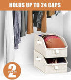Livelab Hat Organizer for Baseball Caps, Hat Storage Holder Container for Closet Hold Up to 12 Caps with Clear Window, Hat Boxes for Home Storage | 2Pcs Beige