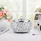 Hipiwe Crystal Jewelry Trinket Box with Glass Lid Large Silver Mirrored Treasure Box Decorative Jewelry Box Ring Earrings Necklace Storage Keepsake Box Gift for Women