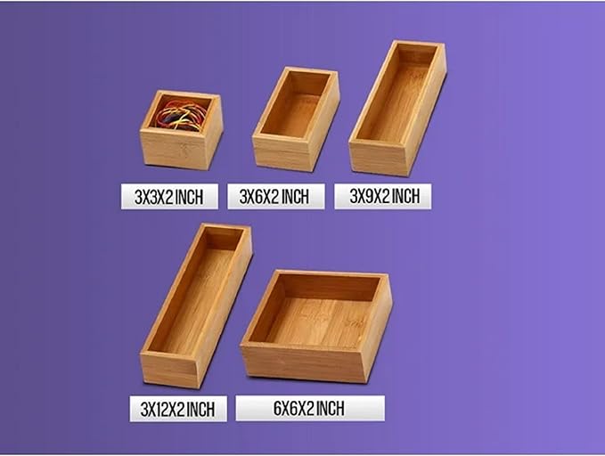 YBM HOME Bamboo Drawer Organizer Storage Box for Kitchen Drawer, Junk Drawer, Office, Bedroom, Children Room, Craft, Sewing, and Bathroom, 2 Pack 3x3x2 inch
