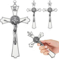 Leinuosen 4 Pcs Crucifix Wall Cross 8 Inch Saint Benedict Enamel Crucifix Metal Sacred Catholic Cross Saint Benedict Metal Wall Art for Spiritual Faith Gift Blessing Baptism Rosary Holy Decor