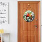 Harooni Spring Summer Birds Welcome Door Sign for Front Door Decor,Spring Pink Floral Round Wood Hanger Wreath for Outside Farmhouse Wooden Wreath for Porch Wall Hanging Sign Plaque Decoration 12"x12"