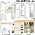 Closet System with 4 sets, 101.9" Closet Organizer Systems with 6 Drawers & 8 Hanging Rods & Adjustable Shelves, Walk in Closet Standing Closet System, Corner Closet System Set, White