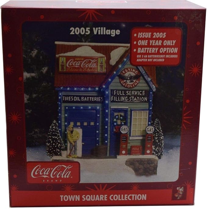 Coca-Cola Town Square Lighted Christmas Building House Flying A Filling Station