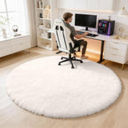 OLANLY Ivory Round Rugs for Bedroom - Machine Washable, 6 ft Circle Area Rugs for Living Room, Soft and Fluffy Shaggy Carpet for Teen Girls and Boys, Nursery Rooms, Dorms, Home Decor Aesthetic