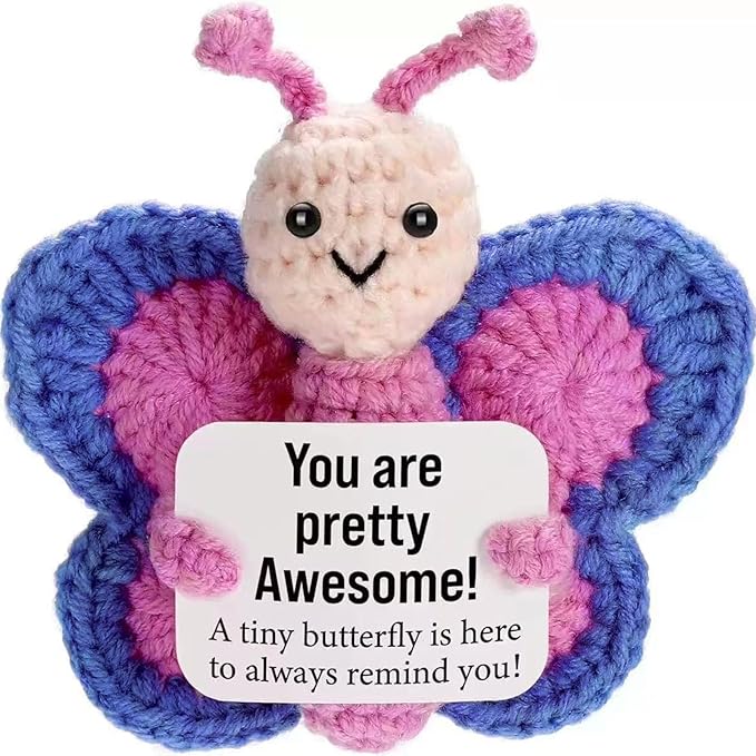 SecretCastle Positive Crochet Butterfly AnimalsEmotional Support Crochet Doll Desk Decor Pickle Gifts Emotional Support Plush for Women Girls Men Mom