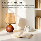 Mid-Century Modern Table Lamp, Spherical Solid Walnut Wood Base, Imitation Parchment Shade with Hand-Stitched Rope, 3-Color Dimmable LED Bedside Lamp for Nightstand & Japandi Decor