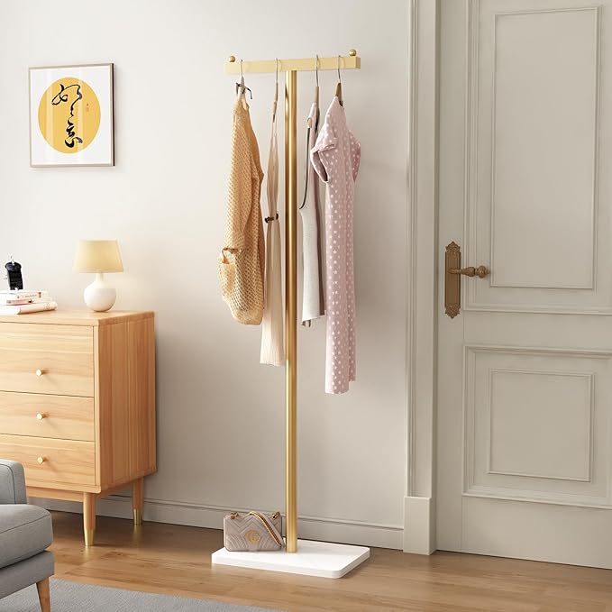 Gold Coat Rack Freestanding Heavy Duty Clothes Rack Stand for Entryway, Bedroom, Living Room, Boutiques-15.7''L,GOLD