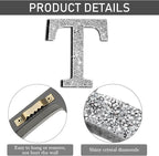 Qunclay 12'' Silver Crystal Diamond Bling Letters Crushed Diamond Decoration Wooden Glitter Letter with Screw and Hooks Rhinestone Gift for Wedding Y2k Mcbling Bedroom Wall Decor (Letter T)