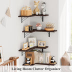 Love-KANKEI Corner Shelf Wall Mounted Set of 4, Floating Wall Shelves for Storage, Rustic Wood Hanging Shelves for Bathroom Kitchen Bedroom Living Room Display, Dark Brown