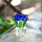Blue Crystal Rose Flower Figurine for Wife Girlfriend Rose Collectible Figurines for Valentine's Day(3.2 * 2inch)