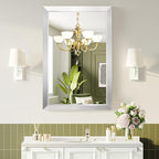 Bathroom Mirror for Over Sink,22x30Inch Silver Thick Anti-Rust Metal Frame, Rectangle Decorative Wall Mirror with HD Tempered Glass, Horizontal or Vertical Mount for Vanity, Bathroom,Living Room