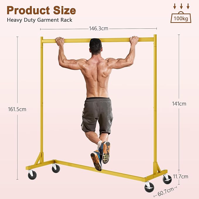 Hoctieon Z Rack, Rolling Clothes Racks with Z-Base, Heavy Duty Garment Rack, Clothing Racks for Hanging Clothes, Sturdy Metal Hanging Holder, Clothes Organizer Rack, Gold