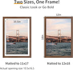 12x18 Picture Frame 3 Pack - Brown Poster Frame Display Pictures 11x17 with Mat or 12 x 18 Without Mat for Wall Hanging Horizontal and Vertical