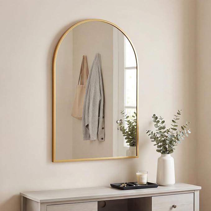 DUMOS Gold Metal Arch Vanity Rounded Rectangle Bathroom Mirrors for Over Sink Wall, 21x30 Inch Large Matte Mirror, Modern Decorative for Restroom, Farmhouse