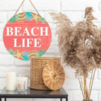 Beach House Sign Wall Decor, Summer Beach Hanging Sign Decor Farmhouse Wall Decorations Seashell Wood Sign for Front Door, Patio, Porch, Bathroom, Housewarming Gift for Beach House Home, Beach Life
