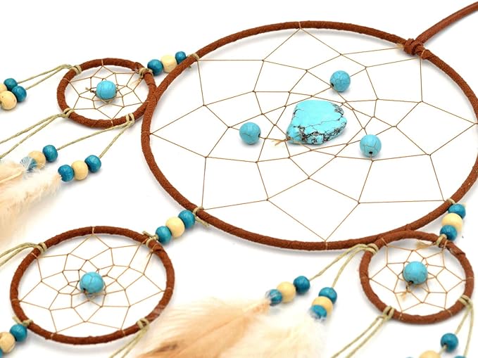 Urdeoms Big Brown Dream Catcher Wall Decor for Girls Women Boho Dream Catchers for Bedroom Adult Boys Teen Room Decor with Turquoise Hanging Ornament and Feathers Blessing Gifts(NO.31)