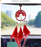 Red Mini Dream Catcher for Car, Handmade Tree of Life with Feathers Small Dreamcatcher Wall Hanging Ornament Bedroom Room Decor Festival Gift