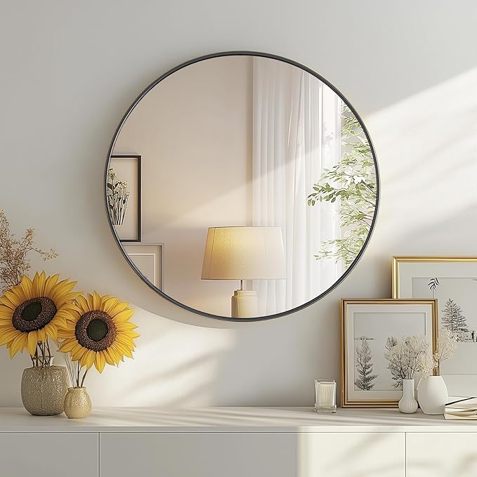 DUMOS Black Circle Mirror for Wall 20.02 inch, Bathroom Round Wall Mirror for Over Sink, Bathroom, Entryway, Bedroom, Vanity, Shatterproof& Crystal-Clear