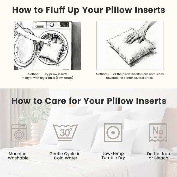 QUIETSEA 20x20 Pillow Inserts, 2 Pack Down Alternative Throw Pillow Inserts, Fluffy Soft Square Decorative Pillows for Bed, Couch and Sofa