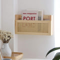 FIRADE Wood Magazine Wall Rack with PE Rattan Grid,Size 17.3" x 4" x 9.4",File Holder For Entryway,Living Room,Waiting Room,Kids’ room,Office
