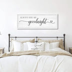 Always Kiss Me Goodnight Wall Sign Above Bed 41.3''×15'' Large Farmhouse Wall Decor for Bedroom Couples Room Decor Framed Wood Wall Art Rustic Master Bedroom Wall Decoration (white frame)