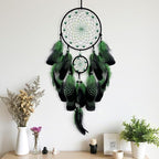 Green and Black Dream Catcher Wall Decor Feather Dream Catchers with Luminous Bead Handmade Dreamcatcher Wall Hanging Ornament for Bedroom Living Room Home Decor