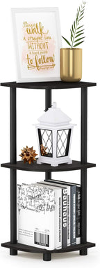 Furinno TURN-N-TUBE Corner Shelf, 3-Tier Corner Bookshelf, Display Storage Shelves with Open Shelves, for Organization and Storage, Living Room, Home Office, Garage, Espresso