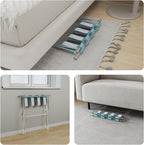 Sumerflos Acrylic Luggage Rack for Guest Room - Foldable Suitcase Stand with Leather Straps for Bedroom Living Room Hotel Heavy-Duty, Holds up to 50-100 lb lightweight Space Saving (Blue & Handle - 1 Pcs)