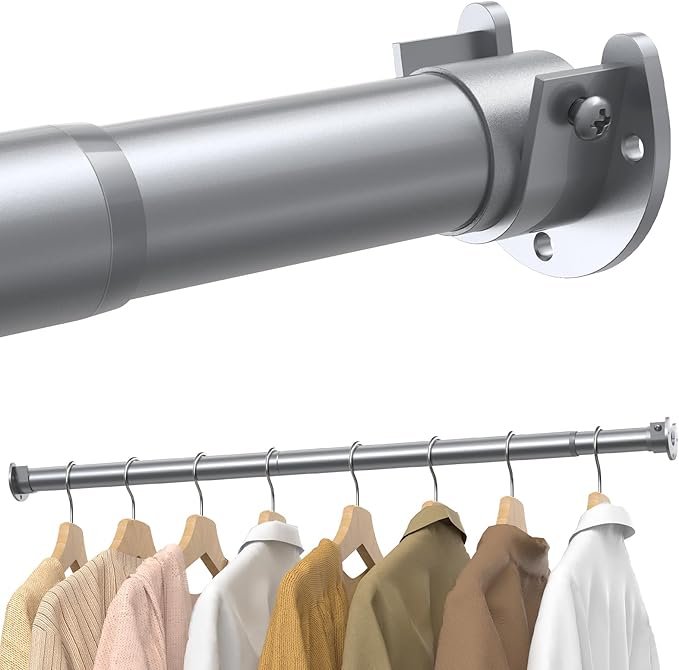 Closet Rods for Hanging Clothes, 17 to 54 Inches Stepless Adjustable Metal Closet Rod, 1.3 Inches Heavy Duty Clothes Hanging Rod for Closet Wardrobes Laundry RV, Silver