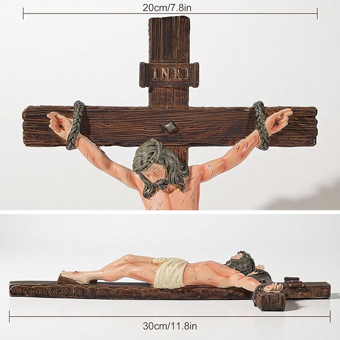 LADDERU Catholic Crucifix Wall Cross, 12 Inch Modern Jesus Christ on Cross INRI Sign, Catholic Hand-Painted Crucifix Wall Decor for Home, Bedroom, Living Room, First Communion & Confirmation Gift