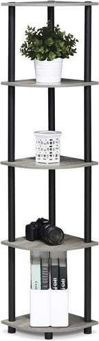 Furinno TURN-N-TUBE Corner Shelf, 5-Tier Corner Bookshelf, Open Storage Shelves, for Organization and Storage, Living Room, Home Office, Garage, Bedroom, French Oak