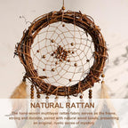 Dream Catcher Native American Boho Dreamcatcher Rattan Wall Decor, Handmade Natural Goose Feathers Brown Golden Beaded Hanging Ornament Indian Decor for Bedroom Living Room (Dark Brown)