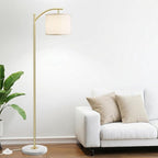 ROTTOGOON Gold Floor Lamp for Living Room with Marble Base, Modern Standing Lamp with 3 Color Temperatures Bulb & Adjustable Linen Shade, Tall Lamp for Bedroom Office Reading Nursery