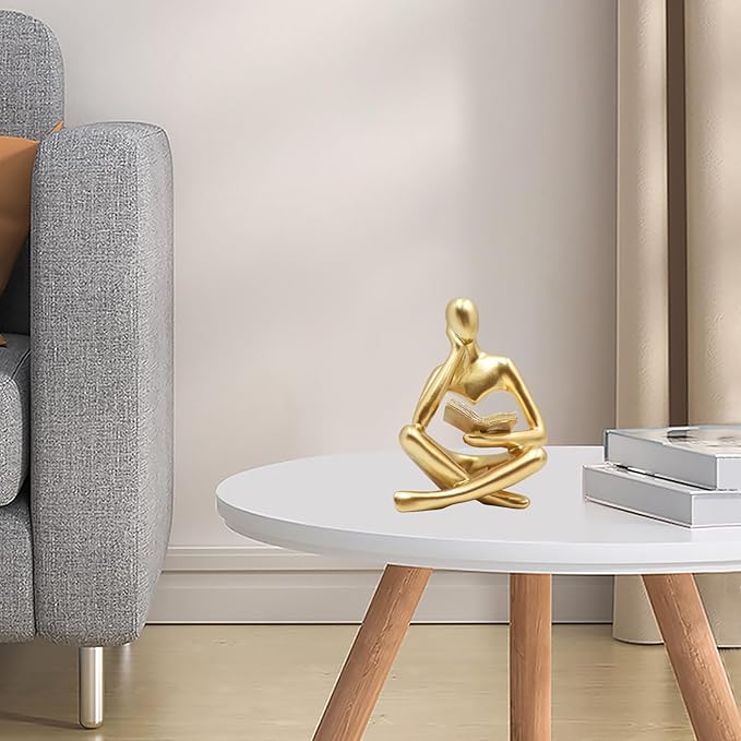 Jinkoozz Gold Reading Women Statue, Thinker Sculptures, Abstract Art Ornament, Modern Aesthetic Figurine Decoration, Suitable for Home Living Room Bedroom Office Shelf Table Desk Bookshelf Decor