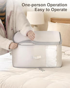 Comforter Storage Bag - 3-Layer Self Compression Organizer, 4-Pack Closet Organizers and Storage, Under Bed Space Saver, Blanket Organizer for Bedding, Pillow, Sheet, Clothes, Nursery Use