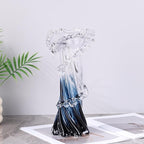 Blue White Clear Wave Vases Gradient, Murano Hand Blown Glass Vase Unique Art Decorative, for Ocean Themed Coastal Home Centerpiece Modern Office Entrance Table Creativity