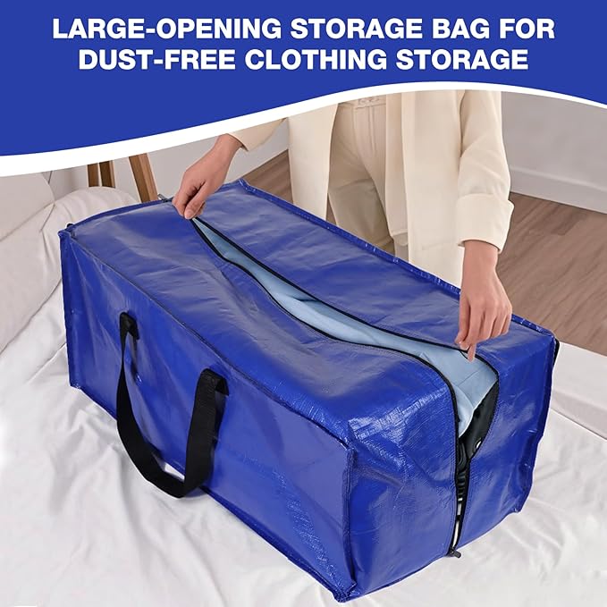 6 Pack Moving Bags Heavy Duty Extra Large Storage Bags with Zippers, Handles, Backpack Straps Packing Bag for Moving College Dorm Room Essentials, Camping, Travel, Clothes 93 L 25 Gallons (Blue)