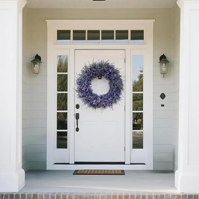32" Lavender & Eucalyptus Wreath for Front Door, Porch, Window - Large Artificial Greenery Outdoor Wreath for Home, Farmhouse Decor - Spring, Summer, Fall, All Seasons (Purple)