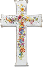 VZVCTFS White Multicolored Wildflowers Cross Wall Decor with Scripture - John 6:35 Wooden Christian Sign, Rustic Farmhouse Inspirational Gift for Home, Easter Christmas Hanging Art (6.5x10 Inch)（A07）