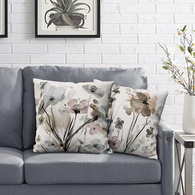 Flower Throw Pillow Covers 20x20 Set of 2, Cozy Flowers Pillow Cushion Cases, Modern Decorative Square Pillowcases for Sofa Couch Bedroom Living Room Car Seat